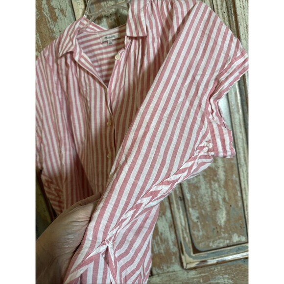 Madewell Women's Button Up Top Large Pink White Stripe Back Tie - Picture 11 of 11